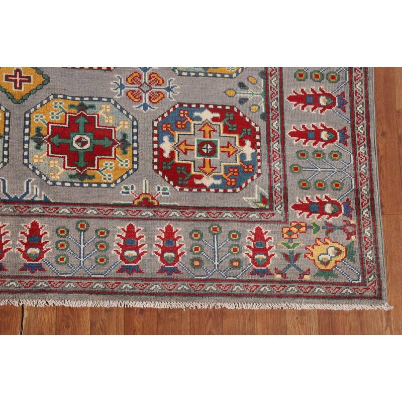 All-Over Gray Kazak Oriental Area Rug Handmade Wool Carpet - 6'4" x 9'7"