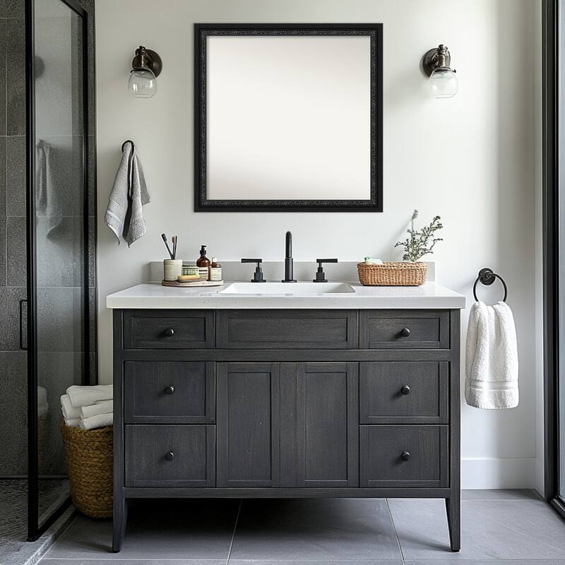 Downton Black Non-Beveled Wood Framed Bathroom Vanity Wall Mirror - Downton Black