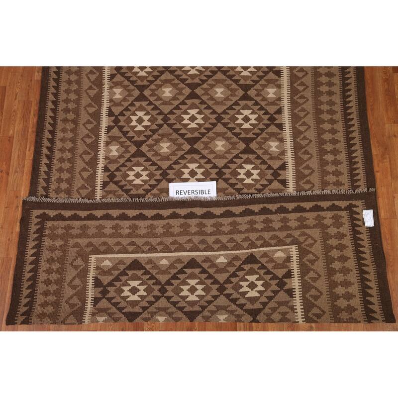 Geometric Kilim Oriental Area Rug Flat-weave Wool Carpet - 6'8"x 9'5"