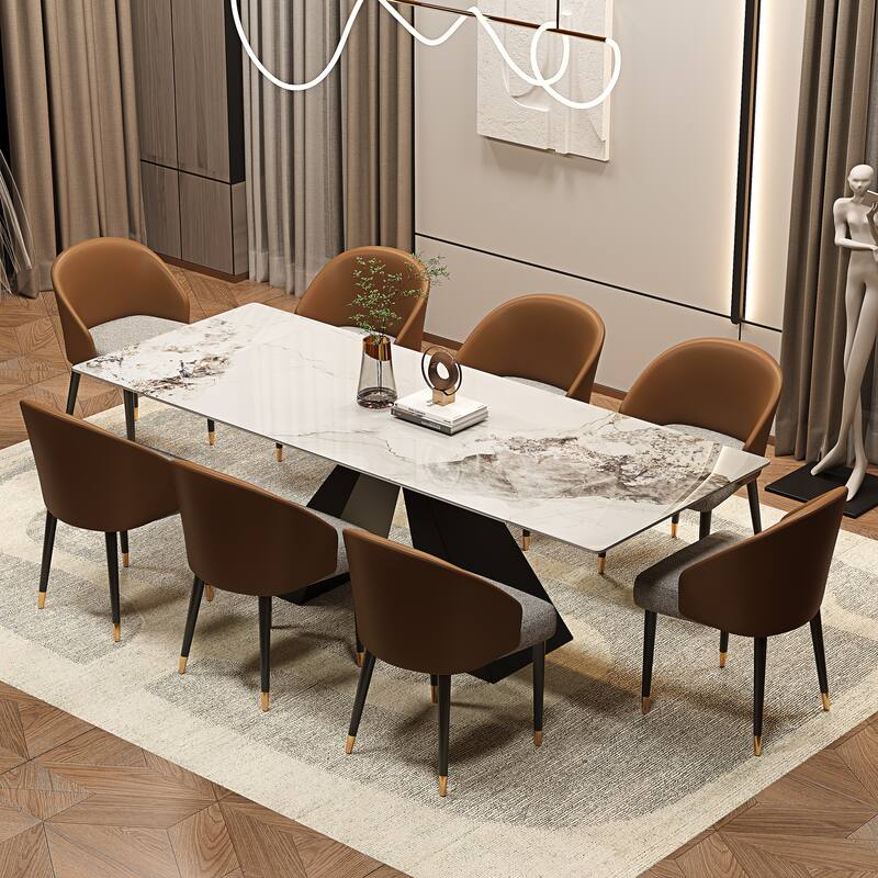 63'' to 94.5” Extendable Dining Table For 8-10 with Sintered Stone Table top and Metal Base - 94.48"