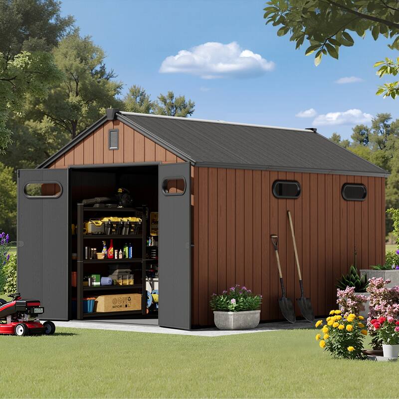 Crestlive 8' x 8' / 8' x 10'/ 8' x 12' Outdoor Resin Storage Shed with Lockable Doors and Air Vents for Garden