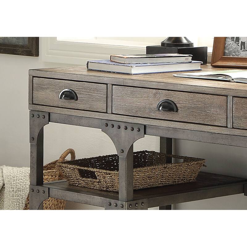 Contemporary Writing Desk with 3 Drawers, Metal Legs, and Open Shelves for Storage