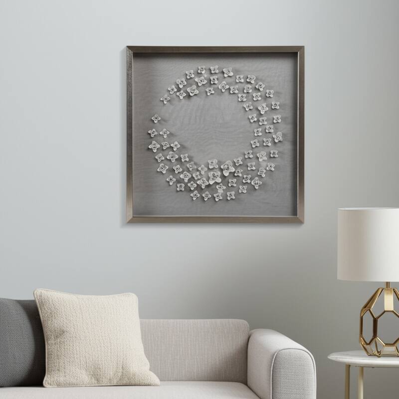 Resin Canvas Art Circular 3D Floral Framed Wall Decor - 30" Gray
