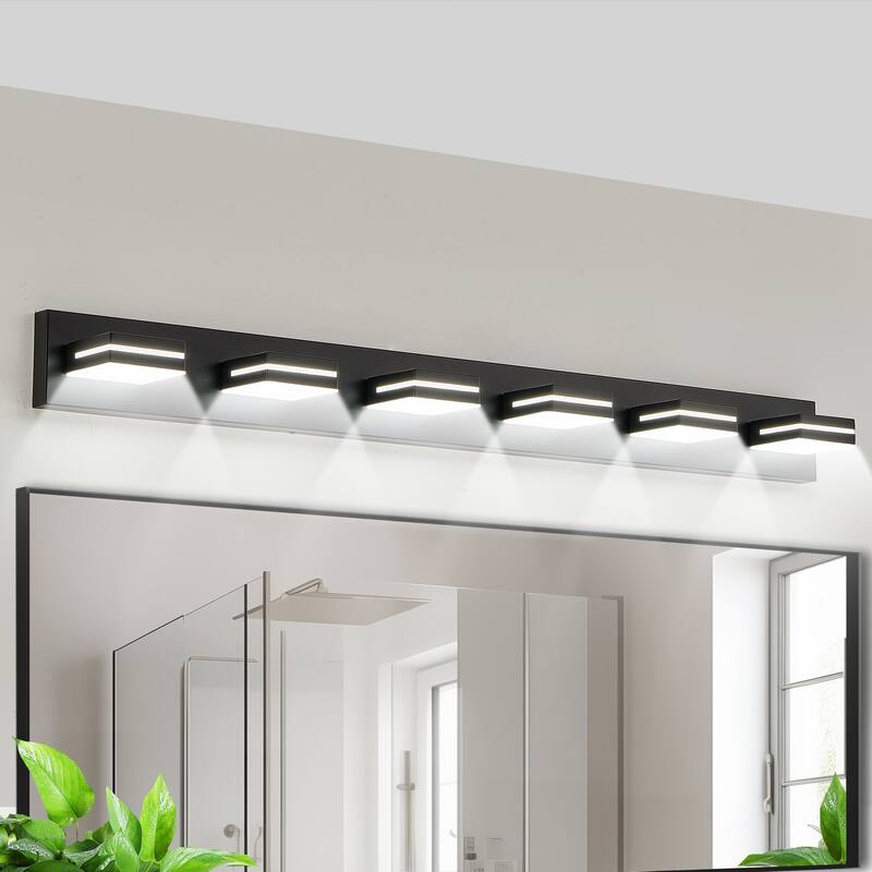 Modern Black LED Vanity Light, 6-Lights Wall Sconce for Bathroom and Mirror, Sleek Minimalist Design, Energy-Efficient - Black
