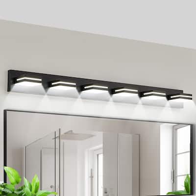 Modern Black LED Vanity Light, 6-Lights Wall Sconce for Bathroom and Mirror, Sleek Minimalist Design, Energy-Efficient