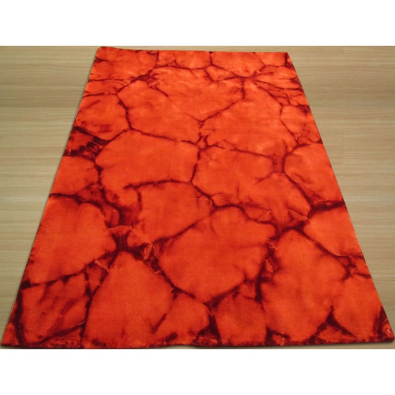 Red Contemporary Abstract Dip Dyed Area Rug