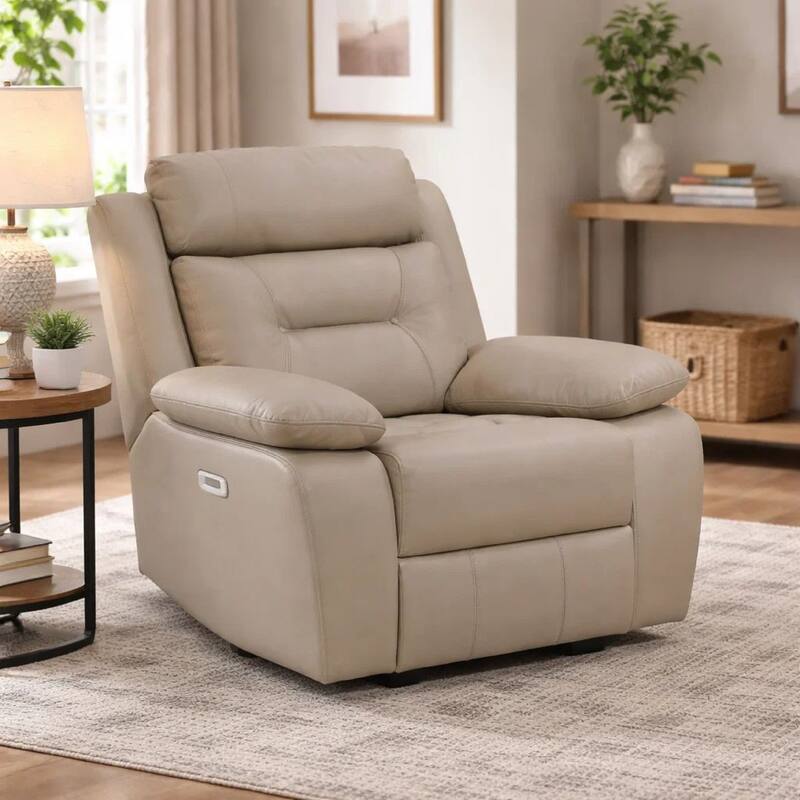 Conia Power Reclining Chair, Soft Latte Beige Leather, USB Charger