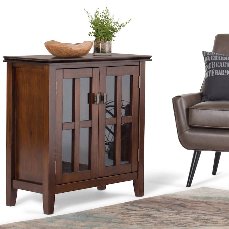 WYNDENHALL Stratford SOLID WOOD 30 inch Wide Low Storage Cabinet - 30"w x 14"d x 31" h - Russet Brown