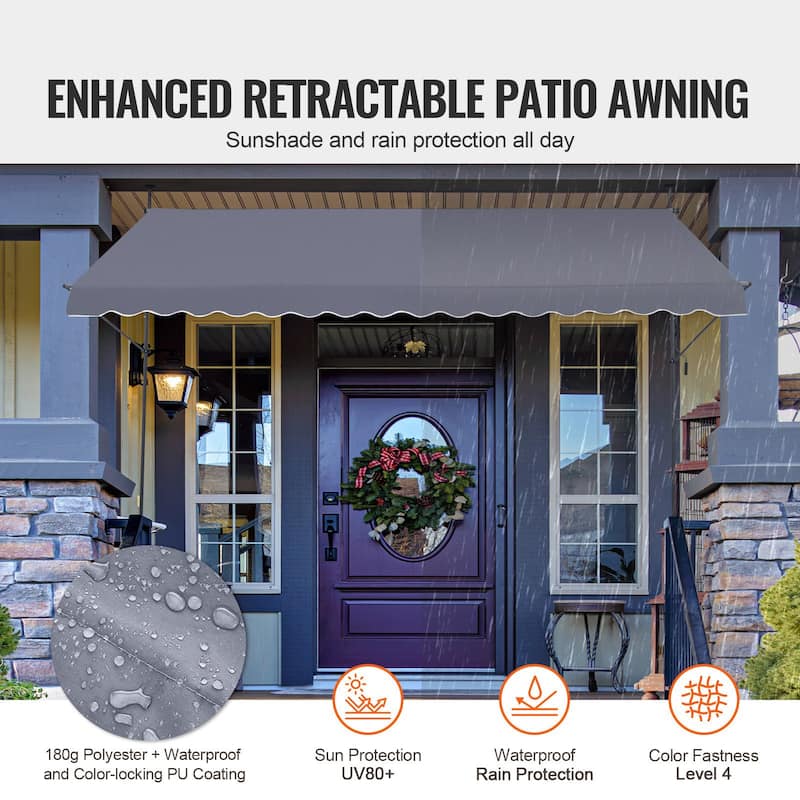 Retractable Patio Awning 157x47" Manual Sunshade with Crank Handle - 157" x 47" x 122"