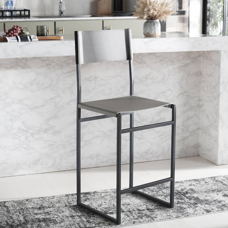 SAFAVIEH Valeria 26-inch Counter Stool (Fully Assembled) - 18 In. W x 18 In. D x 43 In. H - 18Wx18Dx43H - Light Grey/Black
