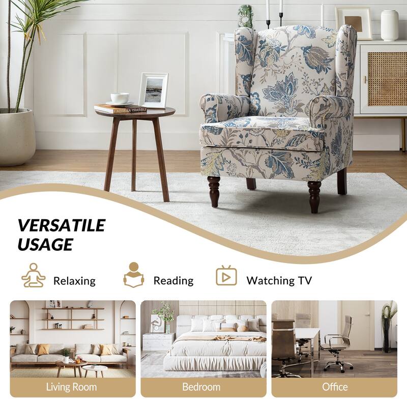 Epimethis Traditional Fabric Accent Wingback Armchair with Turned Legs by HULALA HOME