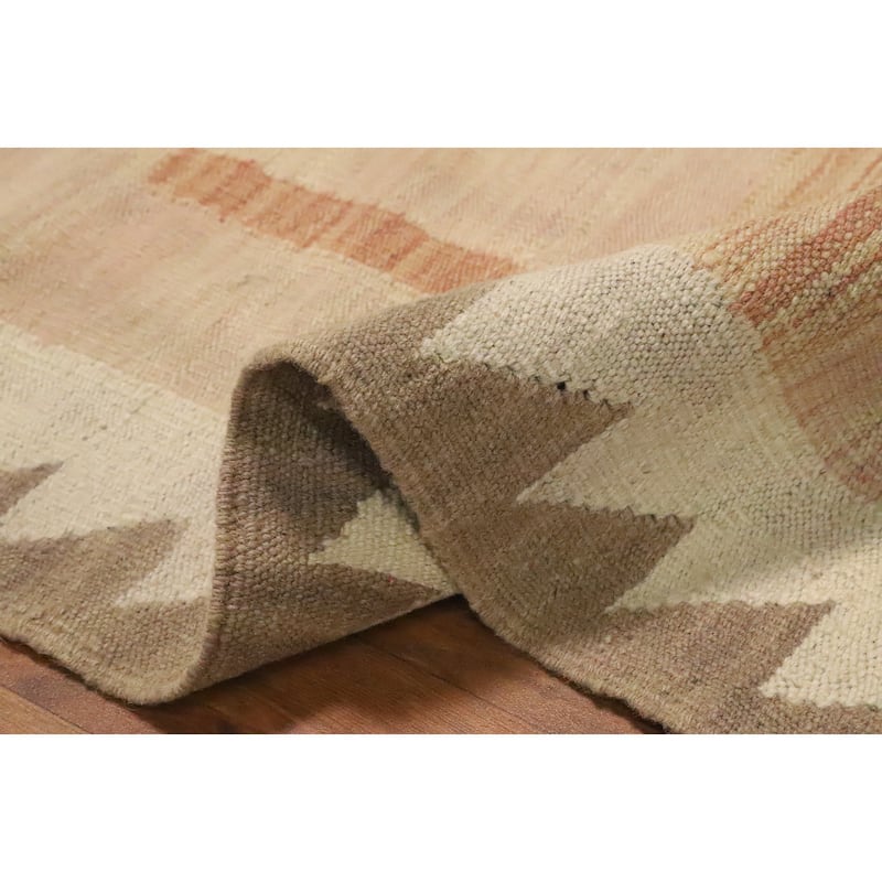 Hand Woven Oriental 100% Wool Carpet Southwestern Tribal Pink Kilim Area Rug - 9' 10'' X 7' 10''