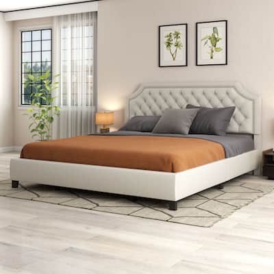 Moasis Linen Upholstered Platform Bed Velvet Bed Frame with Adjustable Headboard