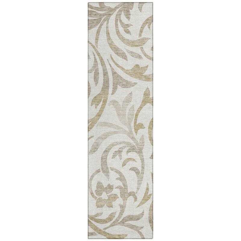 Machine Washable Indoor/ Outdoor Chantille Floral Scroll Rug