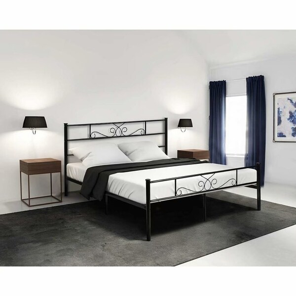 Teraves 12.8 Twin Full Queen Size Metal Platform Bed Frame with Headboard Footboard No Box Spring Needed Black On Sale Bed Bath Beyond 29340885