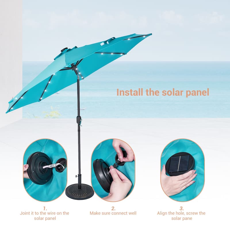 LIVOOSUN LED 9ft Patio Umbrella Market Umbrella Steel Tilt w/Crank