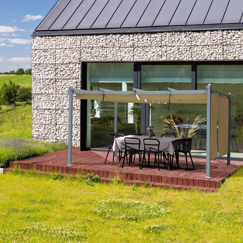 Aoodor 12' x 16' Outdoor Pergola with Retractable Shade Canopy