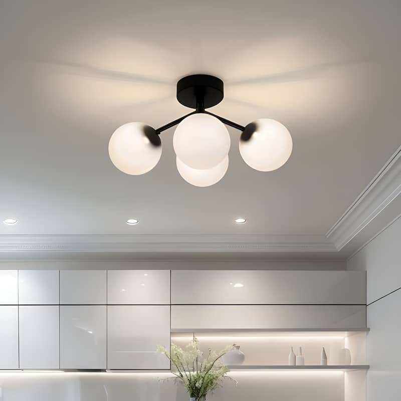 Modern Semi Flush Mount Ceiling Light - 3 Spheres Globe Design - Black