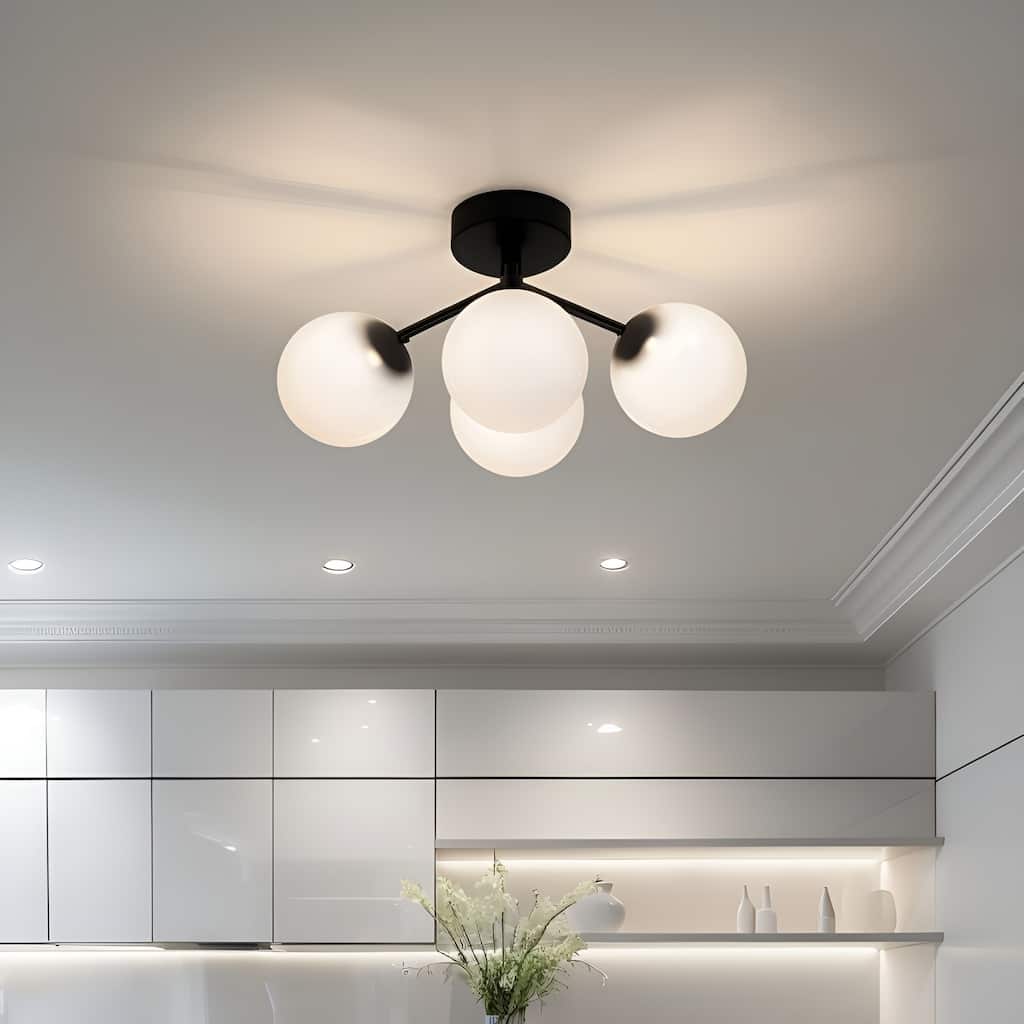 Modern Semi Flush Mount Ceiling Light - 3 Spheres Globe Design