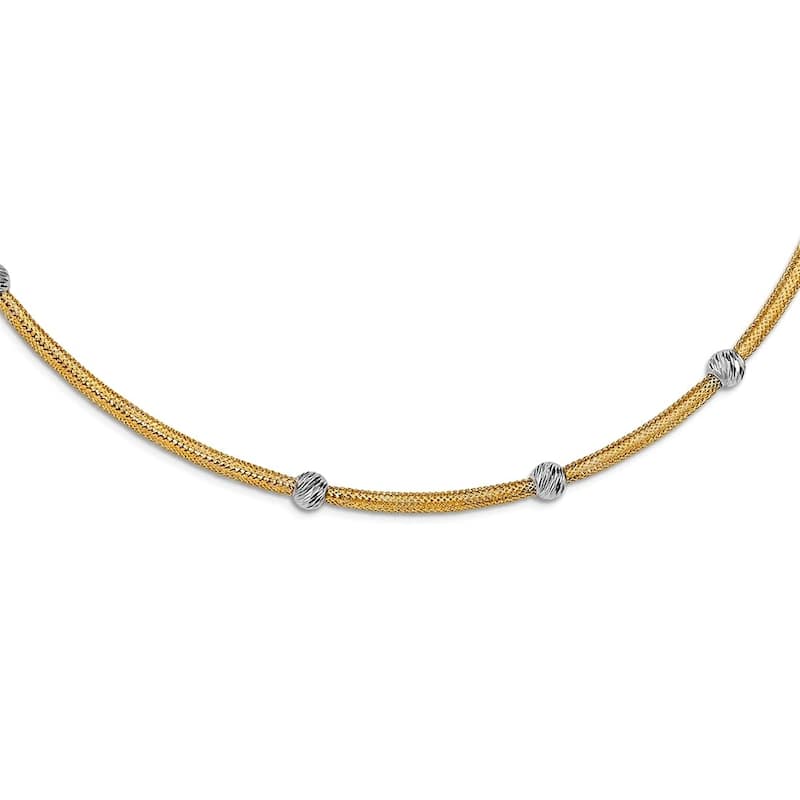 Curata 14k Two tone Gold Textured Bead Mesh Necklace, 17.75"