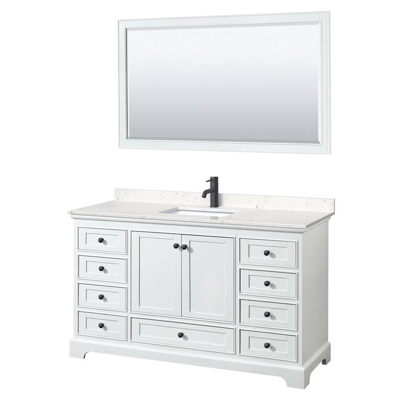 Wyndham Collection Deborah 60" Free Standing Single Basin Vanity Set - White / Carrara Cultured Marble Top / Matte Black