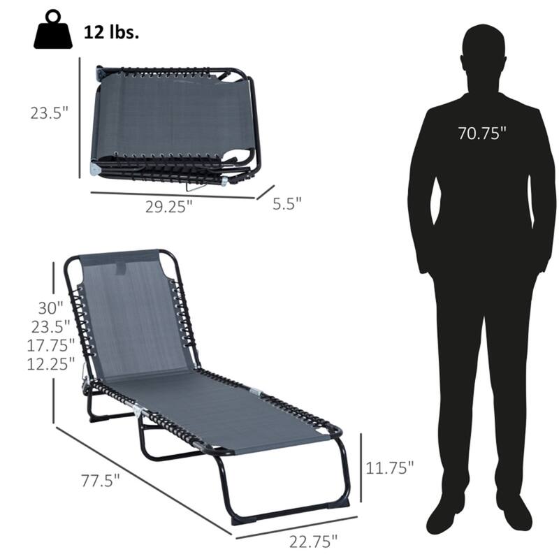 Adjustable Reclining Outdoor Lounge Chair Foldable Portable Camping Poolside Patio with Mesh Fabric and Steel Frame