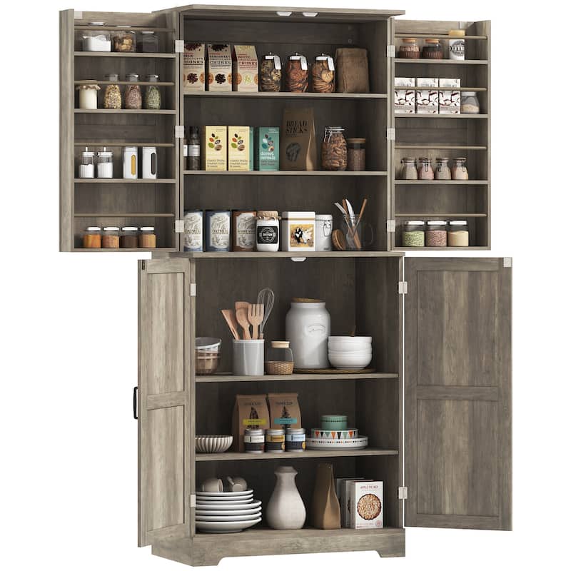 HOMCOM 72" Farmhouse Kitchen Pantry Cabinet, Freestanding Tall Storage Cabinet with 4 Adjustable Shelves and 8 Door Shelves