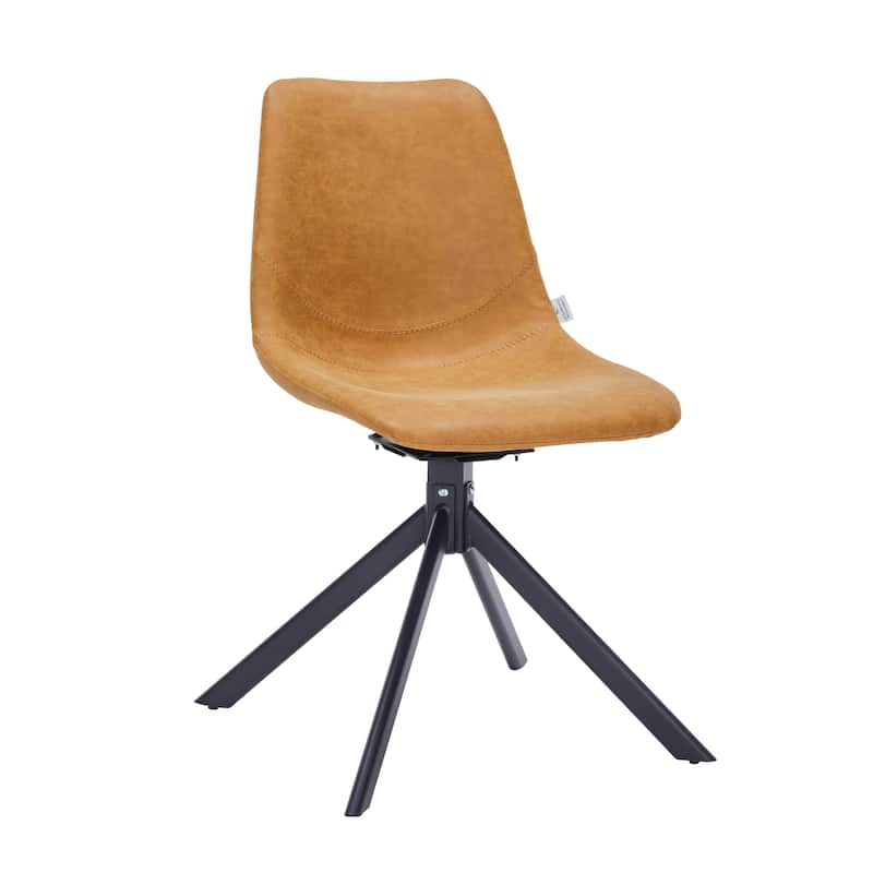 Markley Leather Dining Chair 360 Degree Swivel with Iron legs Modern Accent Side Chair - Brown