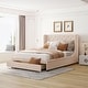 preview thumbnail 8 of 26, Queen Size Lozenge Pattern Storage Bed Velvet Upholstered Platform Bed with Wingback Headboard / Footside Drawer / 10 Slats Beige
