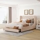 preview thumbnail 1 of 12, Queen Upholstered Platform Bed with Wingback Headboard and Large Storage Drawer Beige