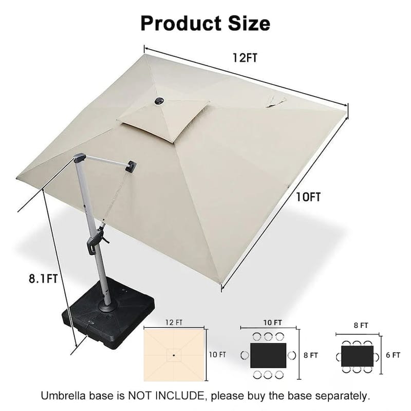 PURPLE LEAF Double Top 9x11/10x12/10x13ft Rectangle Umbrella Large Cantilever Outdoor Classic Umbrella with Base