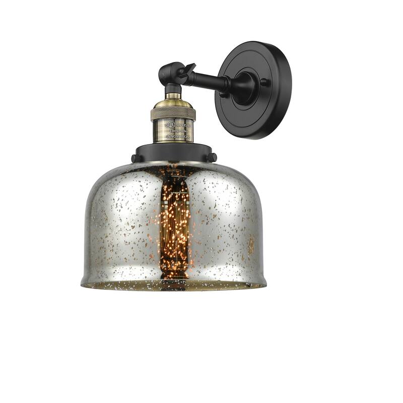 Innovations Lighting Large Bell Single Light 12" Tall Bathroom Sconce - Black Antique Brass / Silver Plated Mercury