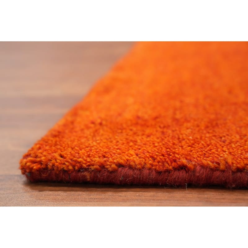 Hand Knotted Oriental 100% Wool Carpet Modern Solid Oranges & Rust Gabbeh Area Rug - 8' 9'' X 6' 1''