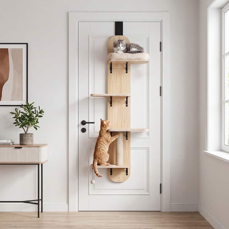 Gymax Door Hanging Cat Climber w/Plush Bed Scratching Post Carpeted