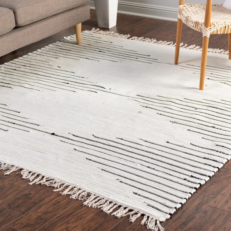 Braided Dario Collection Area Rug - 7' Square - Ivory-Black