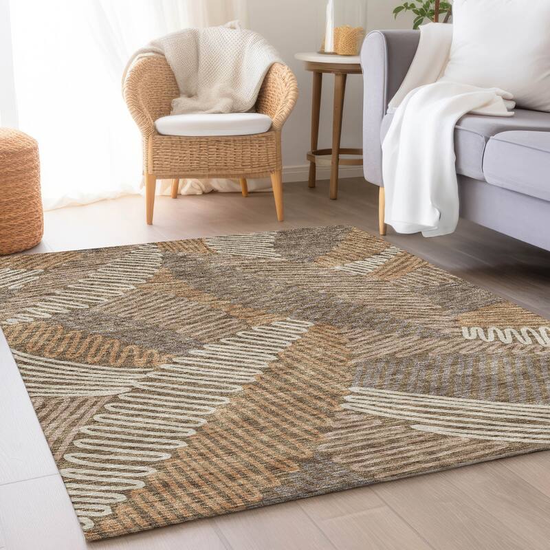 Premium Washable Super Soft Contemporary Leaf Mayfield Rug - Brown - 9' x 12'