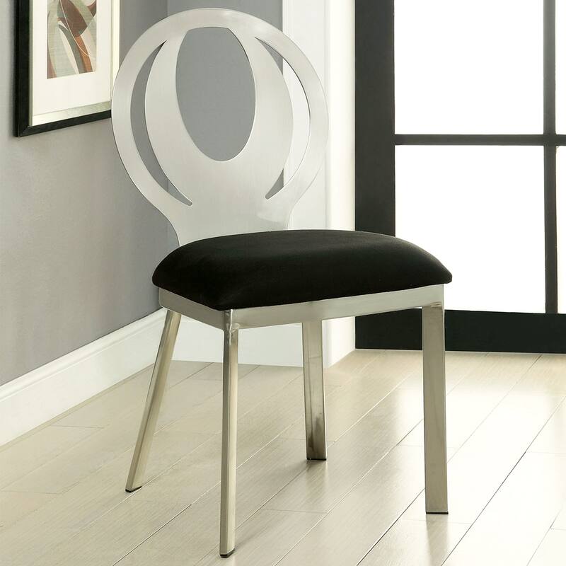 Set of 2 Microfiber and Metal Side Chairs - Black+Silver