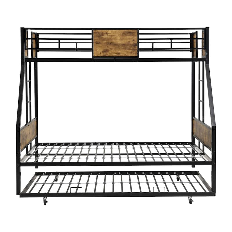 Twin over Full Metal Bunk Bed with Trundle and Large Storage