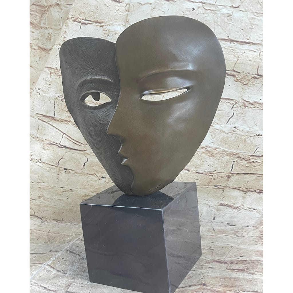 Pico Dual Face Mask Bronze Statue Sculpture Surreal Modern Art Deco 13 Inches X 9 Inches