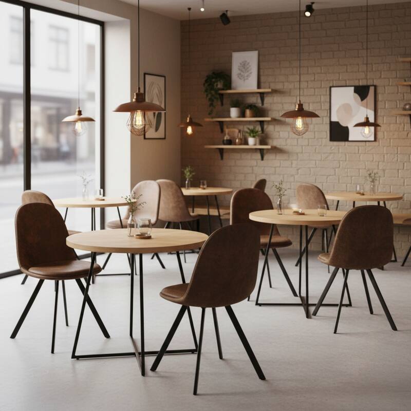 Swivel Upholstered Dining Chairs with Metal Legs, Mid-Back Side Chairs, Brown