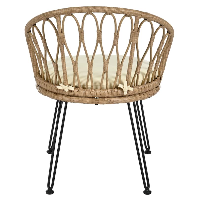 3 Pieces Rattan Bistro Set with A Glass Round Table for Patio