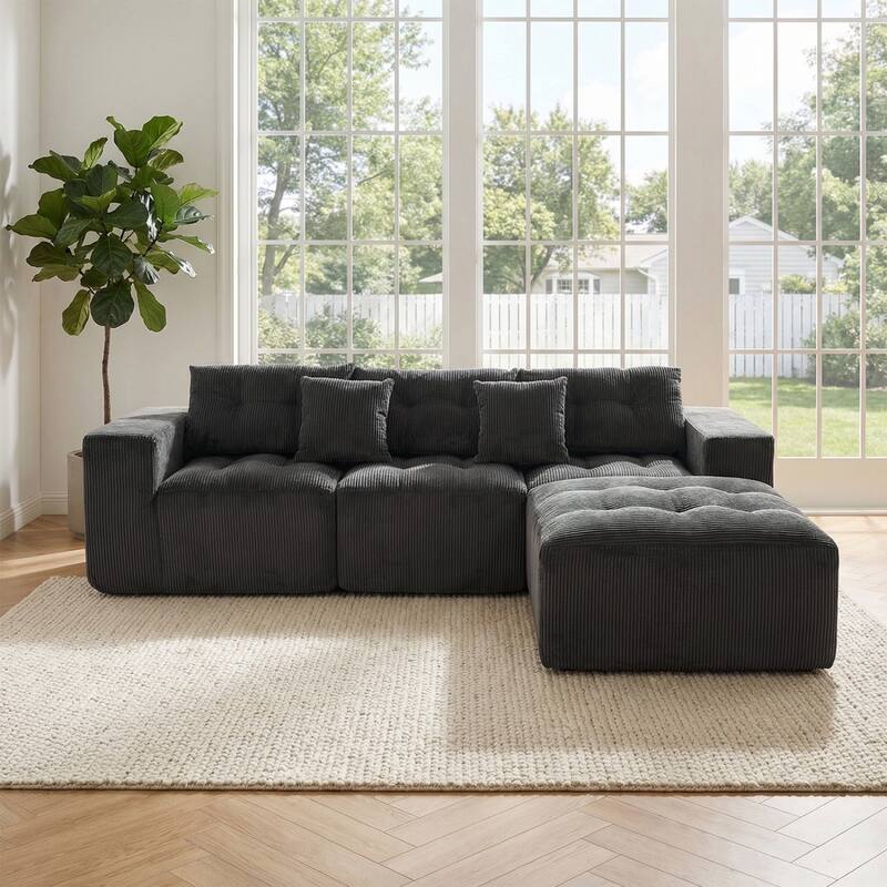101.18" Corduroy Modular Sectional Sofa with Ottoman, No Assembly Required