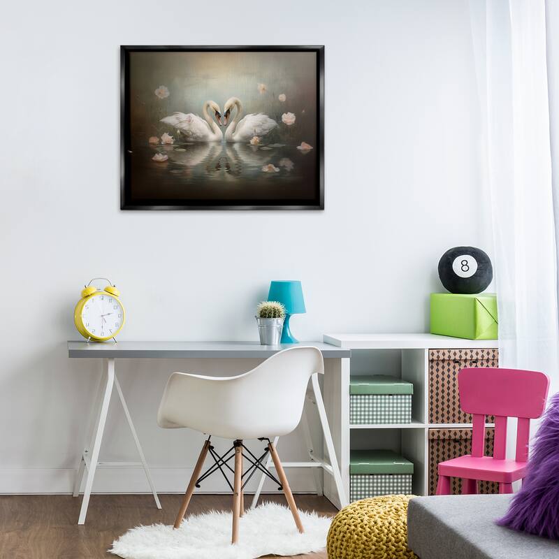 Stupell Romantic Swans Reflection Framed Floater Canvas Wall Art Design By Arlington Prints