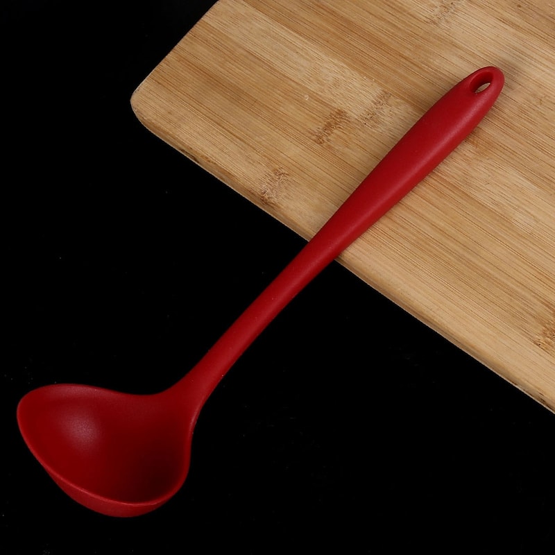 Silicone Soup Ladle Spoon 11.6 "Leng Heat Resistant One Piece - 11.6" x 3.5"(L*W) - Red