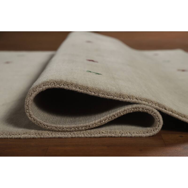 Beige Tribal Gabbeh Indian Area Rug Handmade Wool Carpet - 5'4" x 7'8"