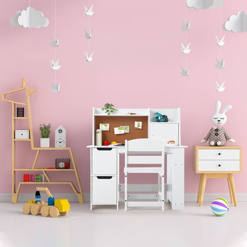 Complete Study Set, Desk, Chair, Bookshelf, Bulletin Board, and Cabinets