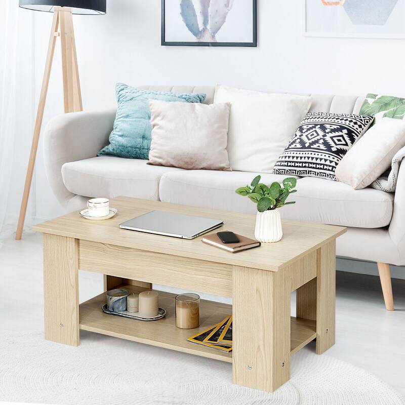 Modern Coffee Table with Lift Top and Large Hidden Storage Space - 38.5" x 20"/29" x 16.5"