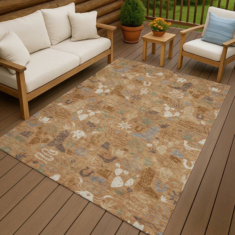 Machine Washable Indoor/ Outdoor Modern Ranch Chantille Rug