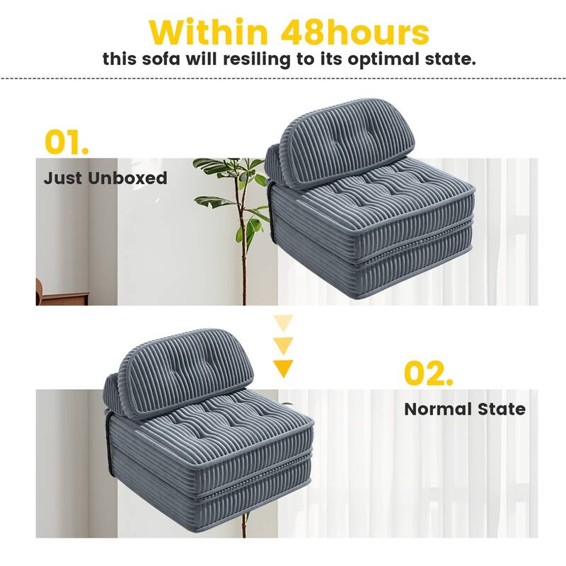 Folding Sofa Bed, Convertible Sleeper Chair with Pillow Foldable Mattress, Portable Fold Out Chair Bed Floor Sofa Lounge