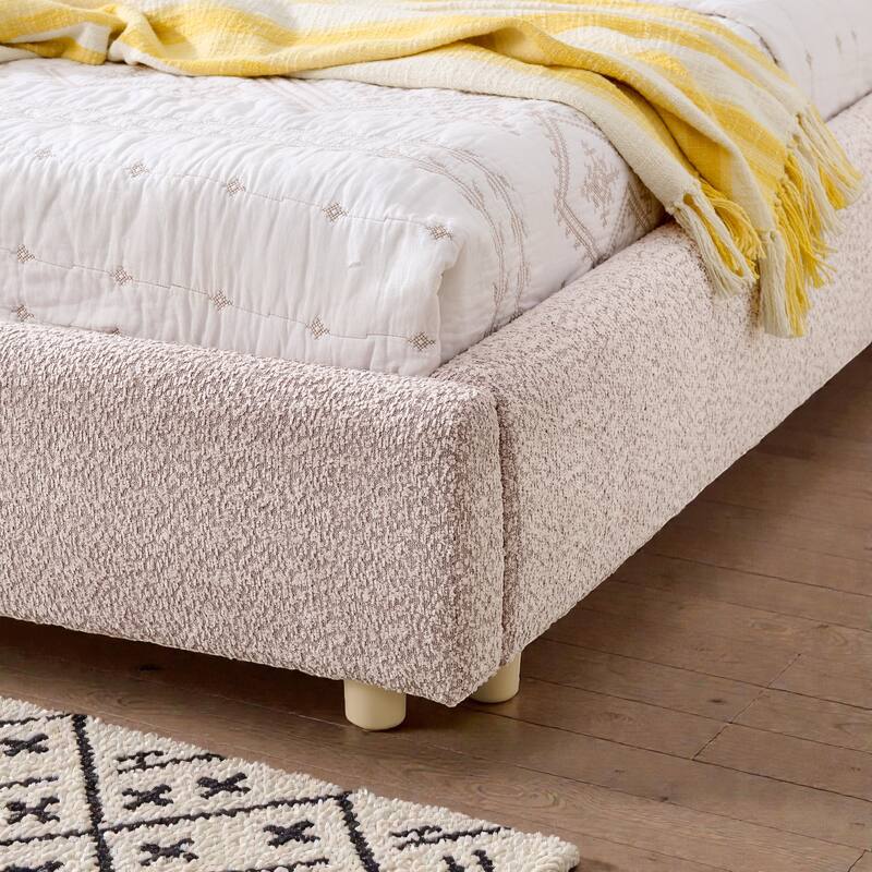 Upholstered Bed Frame with Tall Curved Headboard, Premium Circle Yarn Fabric, Modern Minimalist Platform Bed